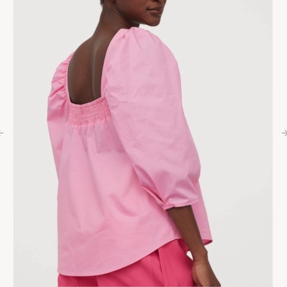 H&M Pink Poplin Puff Sleeve Blouse Size Small - Picture 2 of 12